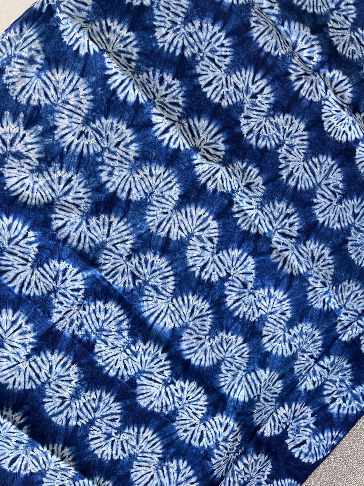 Premium handmade indigo Shibori fabrics with width of 1.1 meters. High-quality indigo tie dye collection arrival!