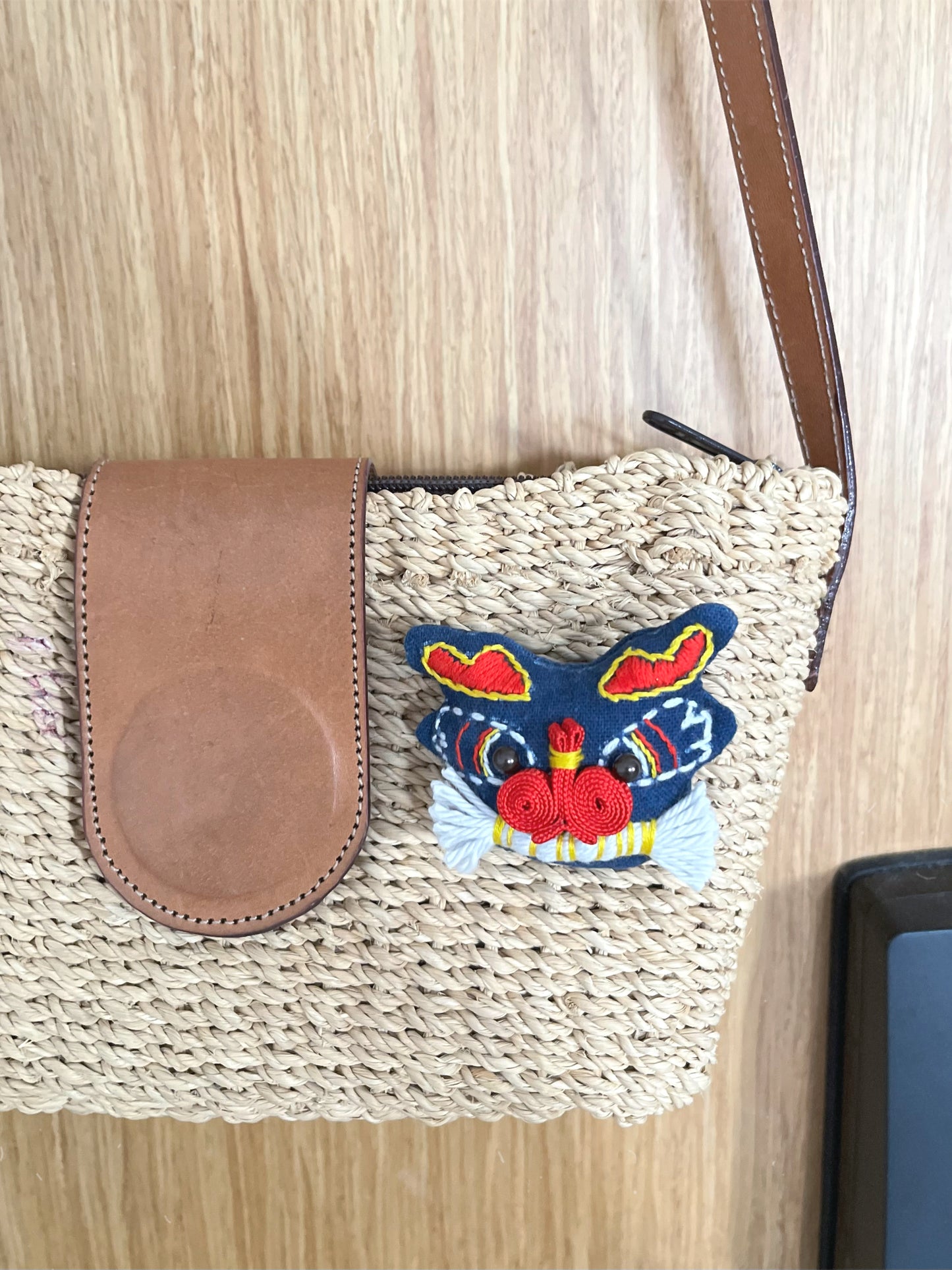 Unique hand-embroidery Indigo dye dragon brooch/ pin. Original dragon design as a lucky mascot! Handmade with love.