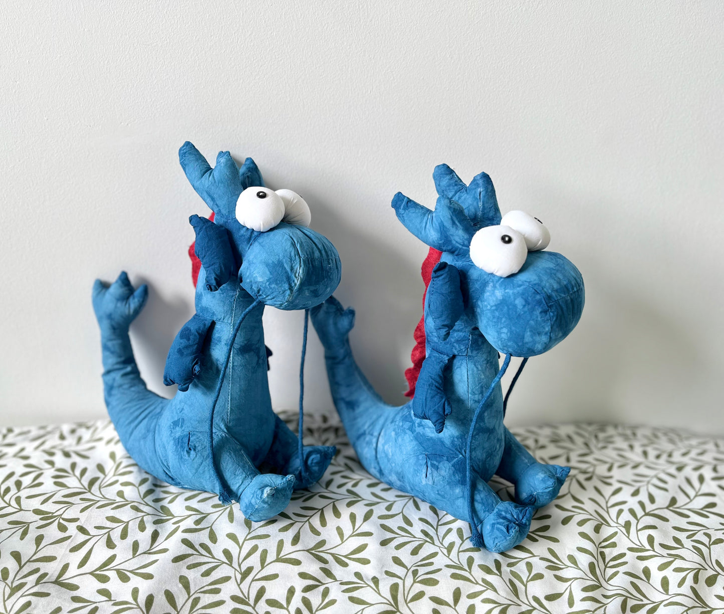 Natural cotton baby dragon doll made with indigo botanical dyed fabric. Lovely stuffed soft dragon toy. A new born / easter basket gift.