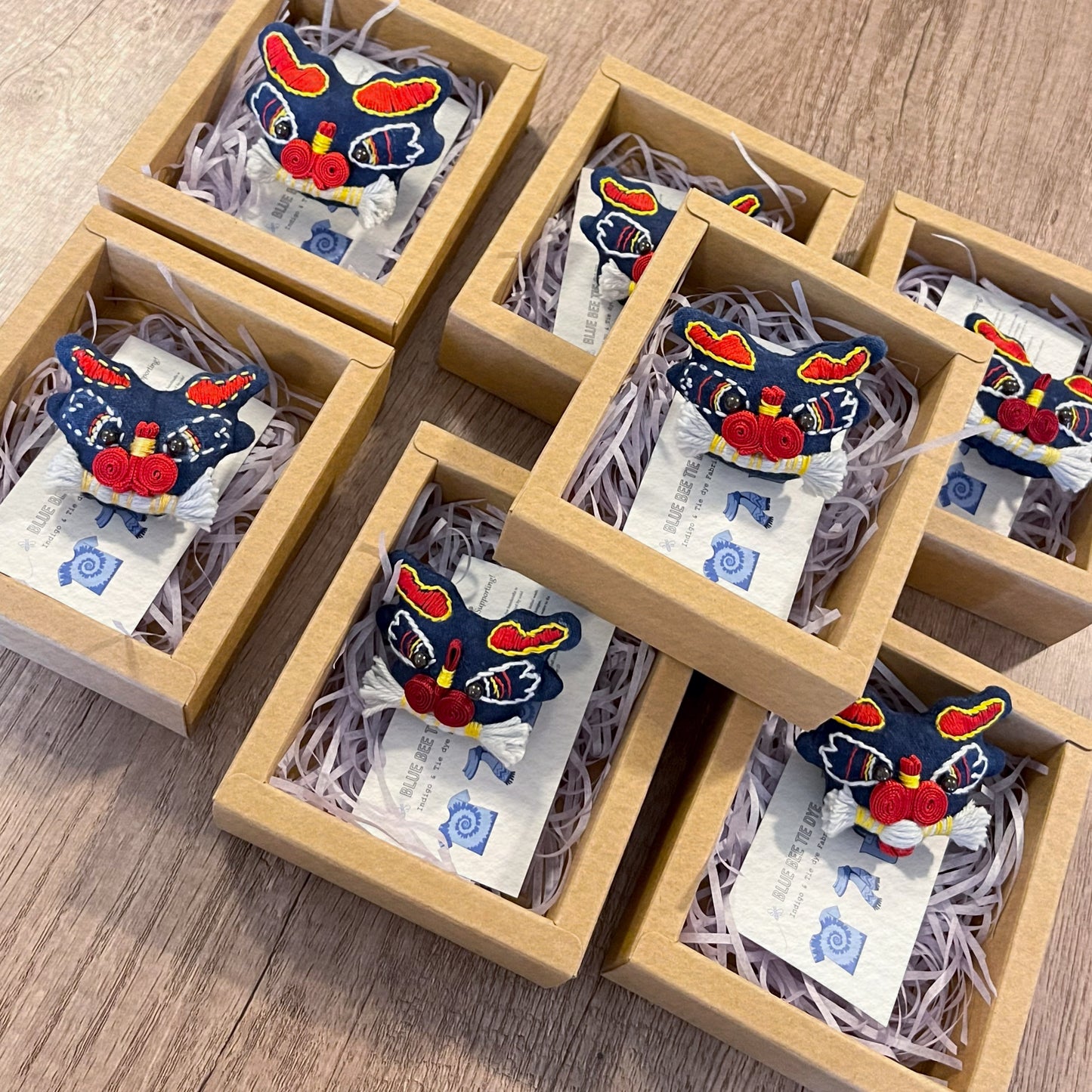 Unique hand-embroidery Indigo dye dragon brooch/ pin. Original dragon design as a lucky mascot! Handmade with love.