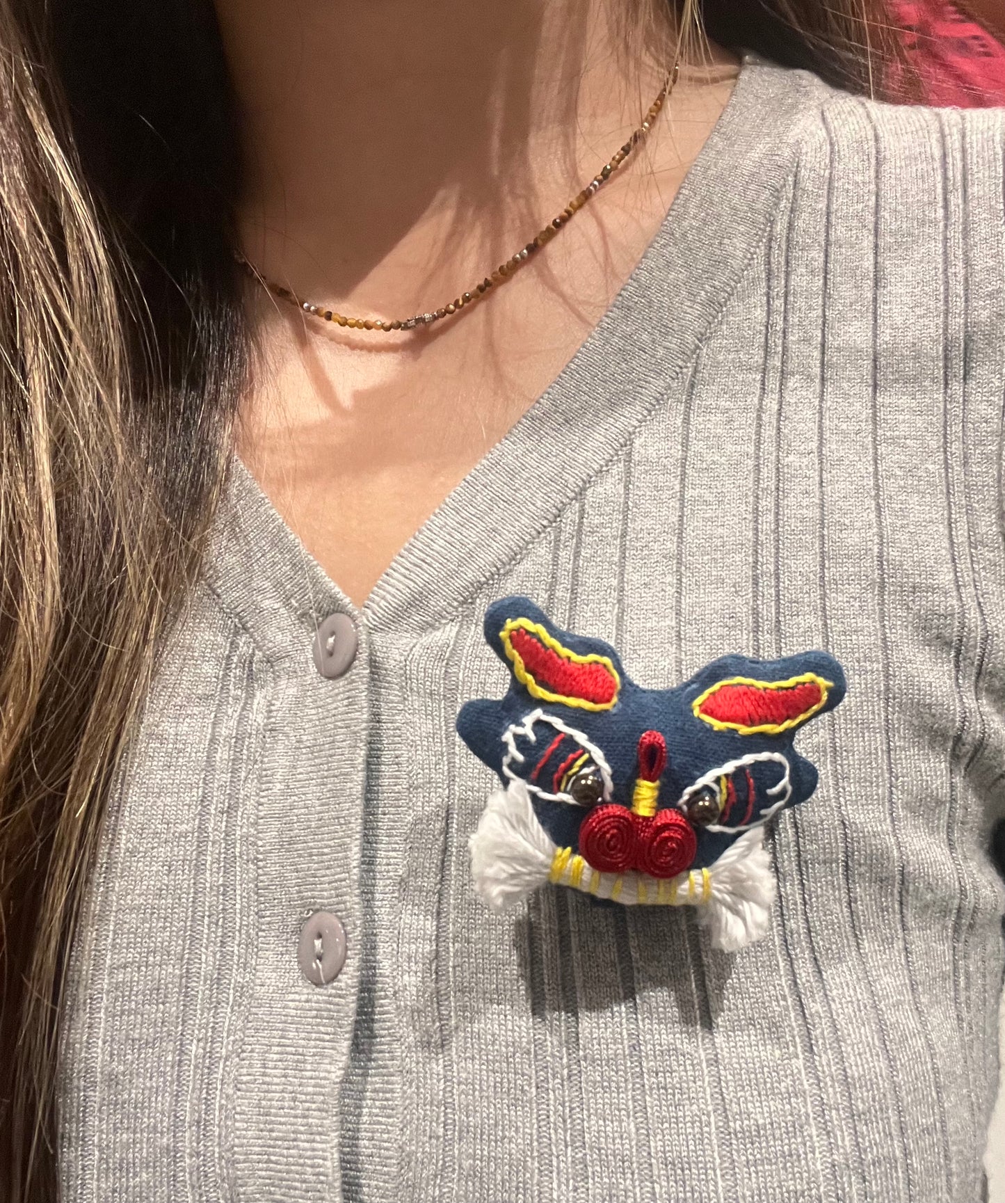 Unique hand-embroidery Indigo dye dragon brooch/ pin. Original dragon design as a lucky mascot! Handmade with love.