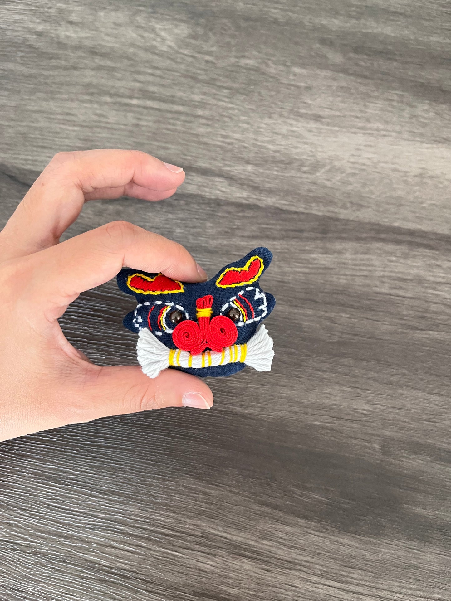 Unique hand-embroidery Indigo dye dragon brooch/ pin. Original dragon design as a lucky mascot! Handmade with love.