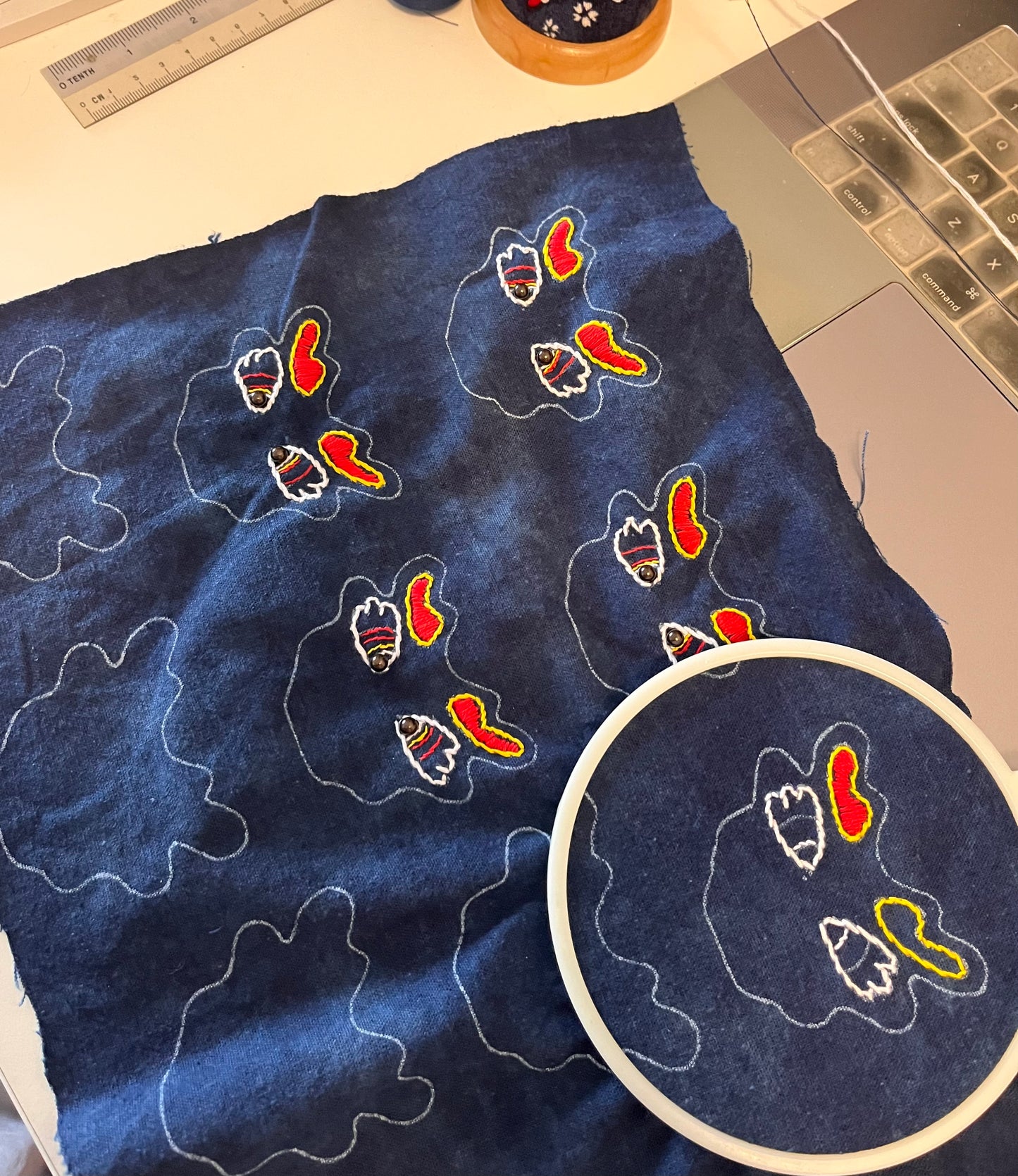 Unique hand-embroidery Indigo dye dragon brooch/ pin. Original dragon design as a lucky mascot! Handmade with love.