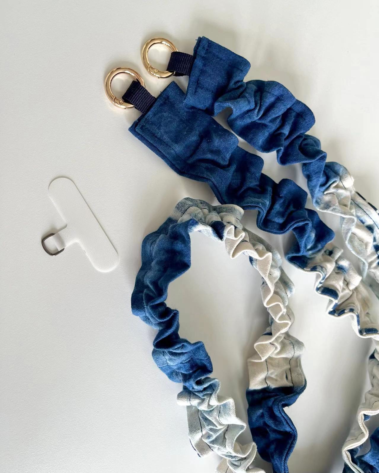 Indigo shibori/ hand woven patchwork stylish mobile phone strap/ lanyard in 130cm length (phone patch is included). A unique crossbody lanyard with your bags.