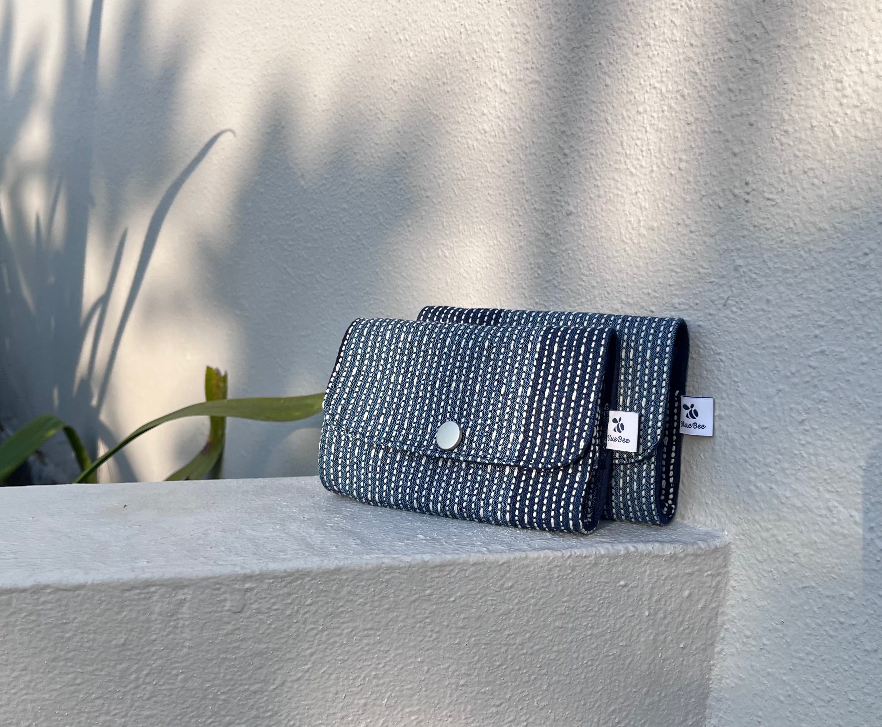 soo9yn　専用 ZAYON indigo Indigo sashiko embroidery zipper snap card/ coin/ keys pouch