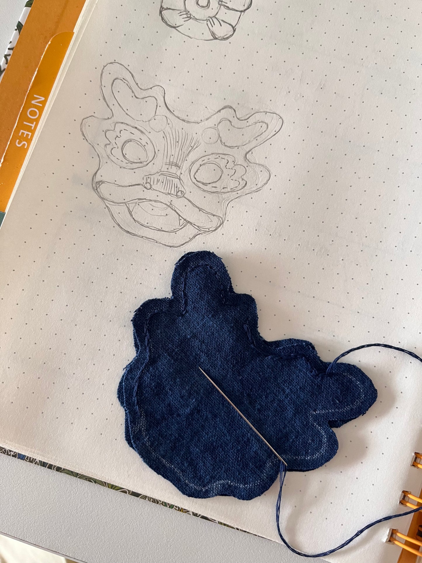 Unique hand-embroidery Indigo dye dragon brooch/ pin. Original dragon design as a lucky mascot! Handmade with love.