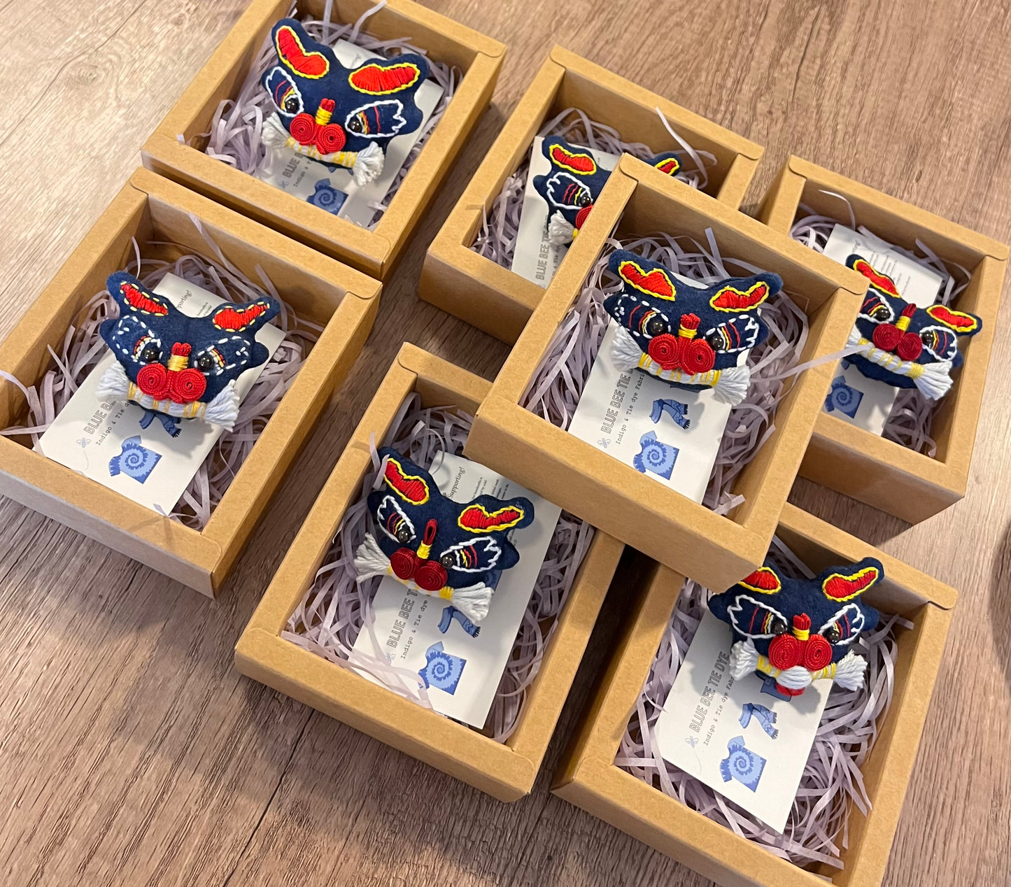 Unique hand-embroidery Indigo dye dragon brooch/ pin. Original dragon design as a lucky mascot! Handmade with love.