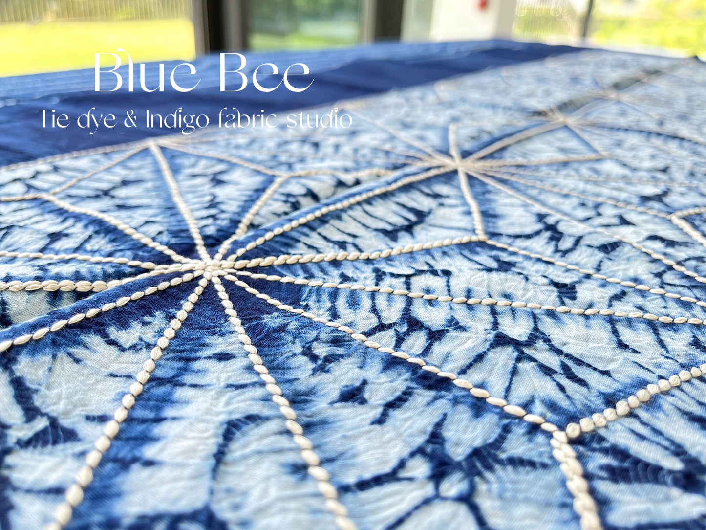 Natural indigo dye tablecloth. Eucalyptus leaf tie dye table linens, stripes tapestry, boho wall hanging, outdoor blanket, 65 * 45 in