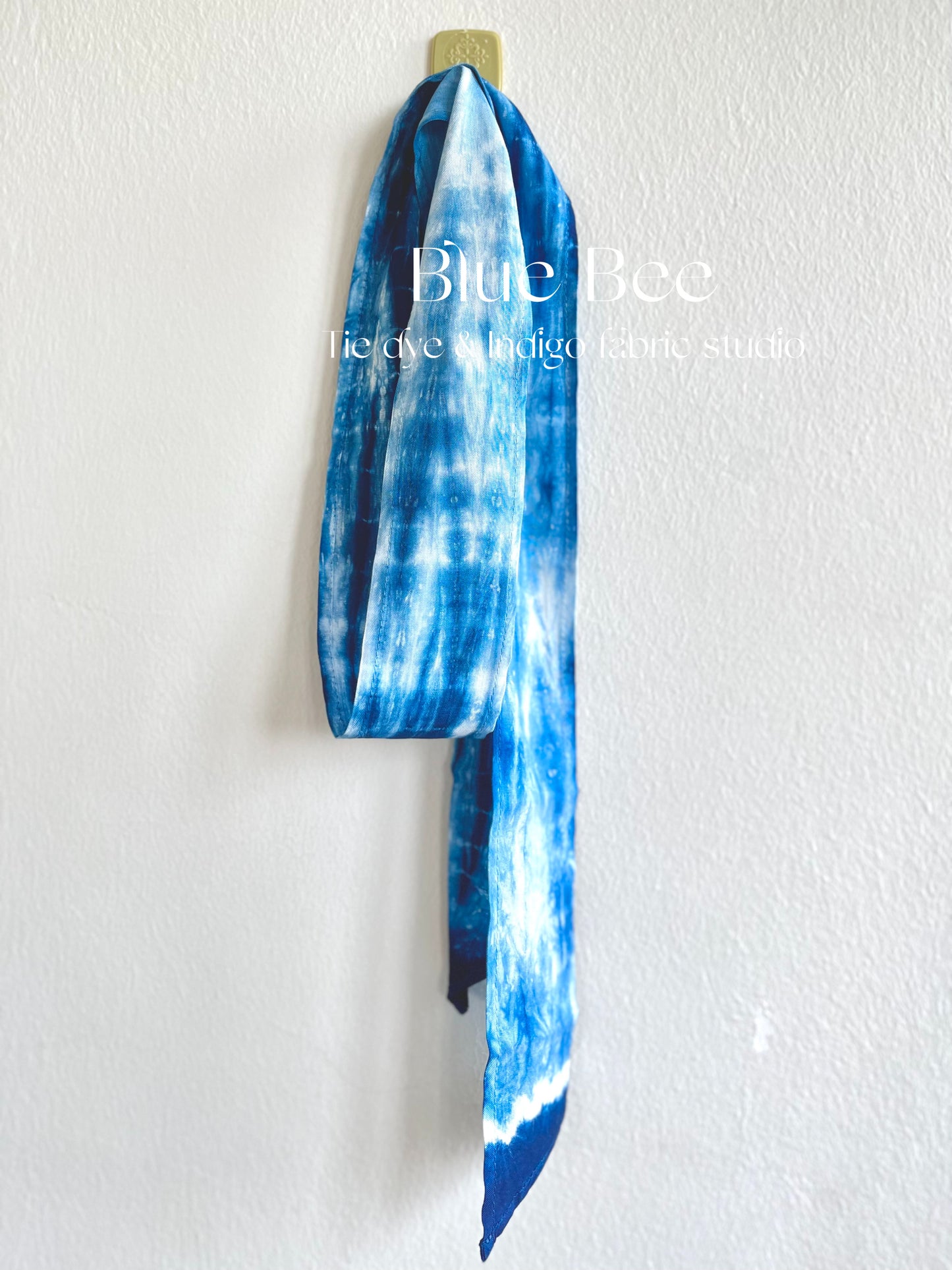 Indigo tie dyed headband ribbon / hair scarf / neck wrap ribbon / bag accessory in plum bossom pattern. A lovely birthday gift for her!