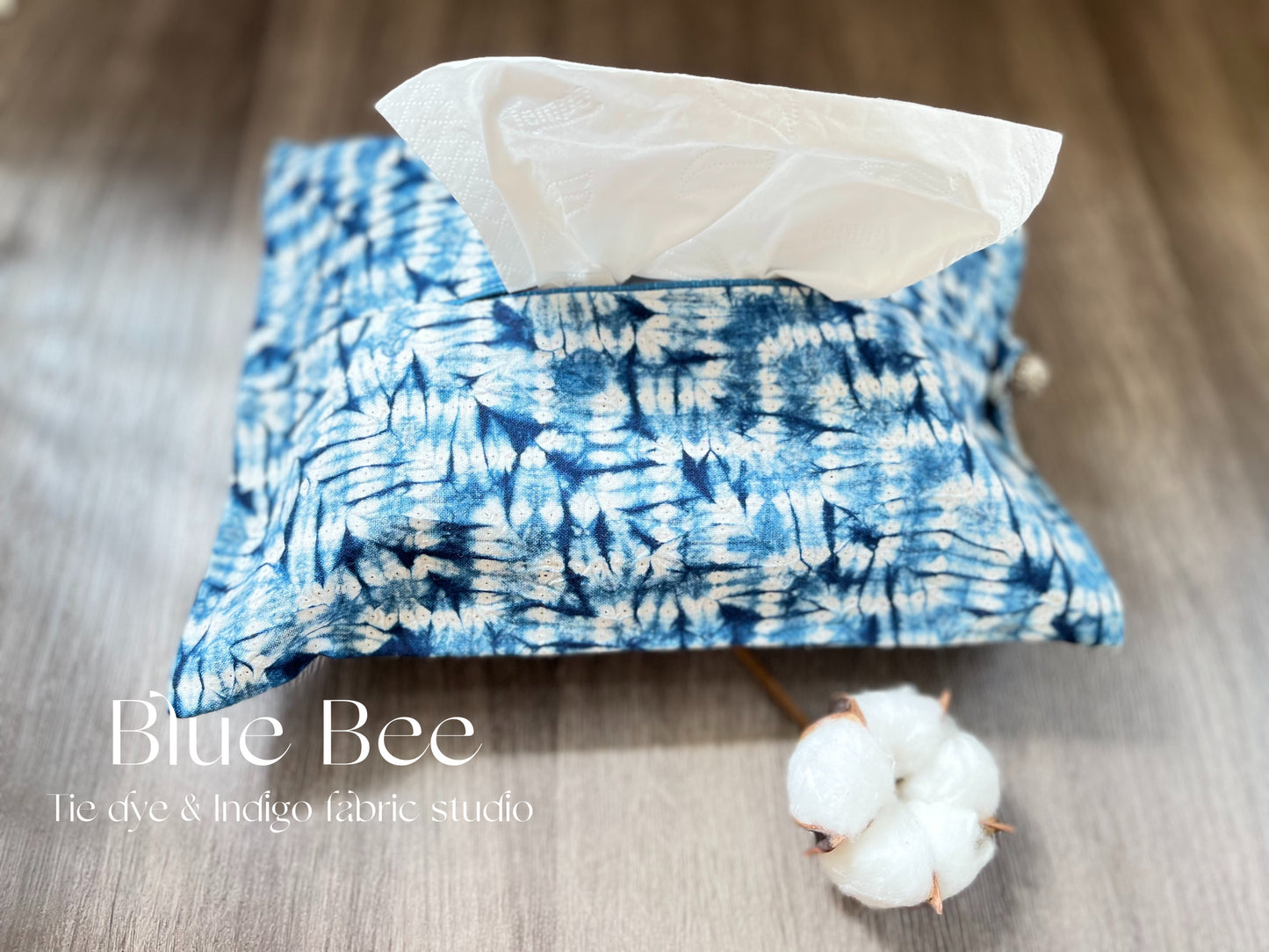 Indigo shibori tissue cover/ natural rustic tie dye tissue box cover, 25cm*18cm.