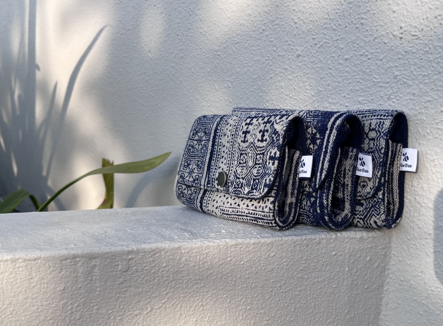 Indigo hand-painted batik zipper snap card/ coin/ keys pouch. Multifunctional snap wallet in Hmong indigo batik dyed art.