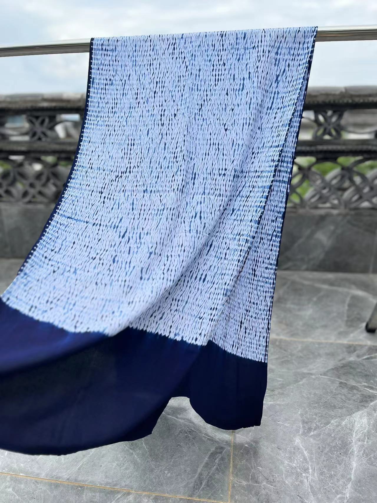 Indigo white stripes shibori Shawl/ Scarf (45cm*175cm) in light, breathable and soft cotton fabric. Perfect for wearing in air-conditioned rooms or outdoors.