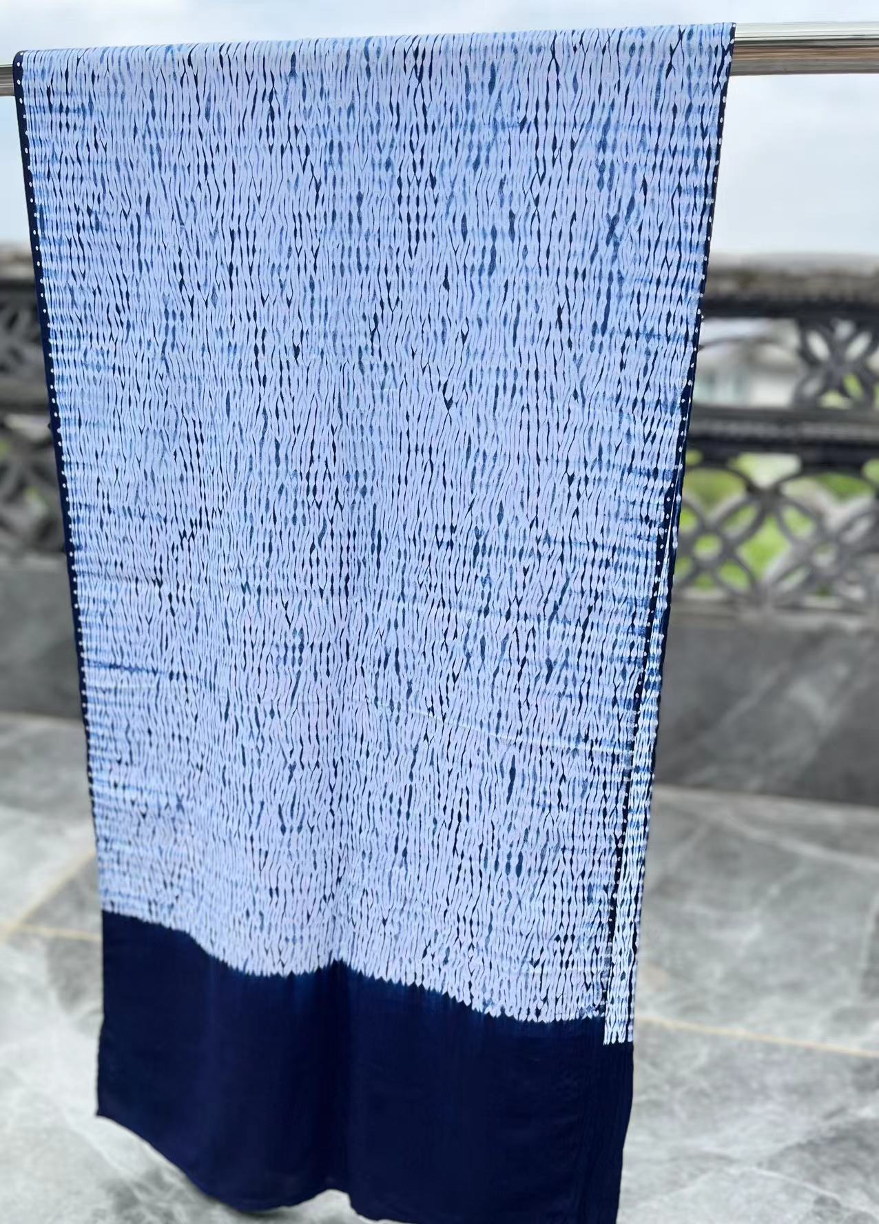 Indigo white stripes shibori Shawl/ Scarf (45cm*175cm) in light, breathable and soft cotton fabric. Perfect for wearing in air-conditioned rooms or outdoors.