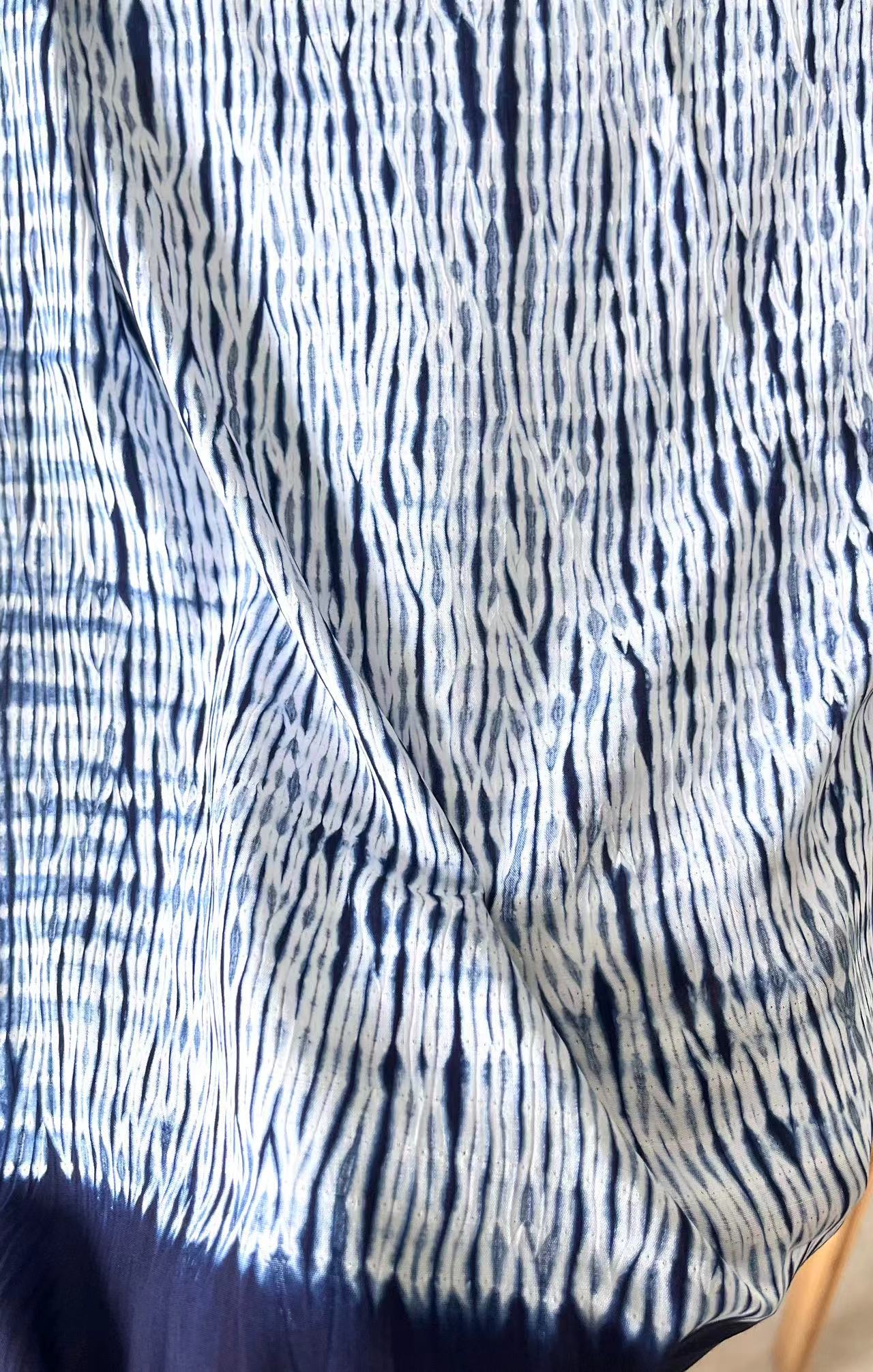 Indigo white stripes shibori Shawl/ Scarf (45cm*175cm) in light, breathable and soft cotton fabric. Perfect for wearing in air-conditioned rooms or outdoors.