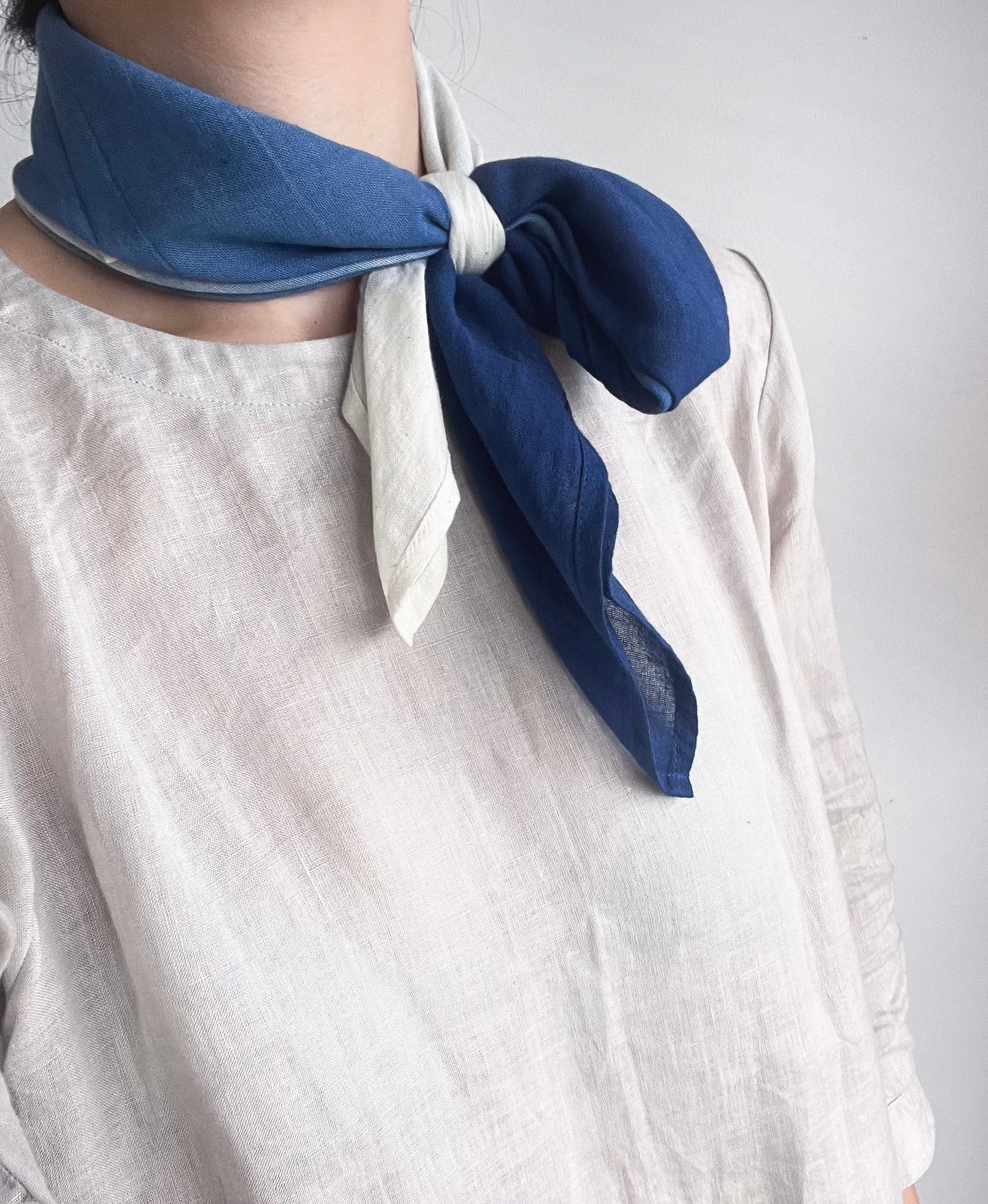 Natural cotton blue tie dye square scarf. Indigo gradient neck wrap / head bandana / tea towel, 65cm * 65cm. A pretty gift for her!