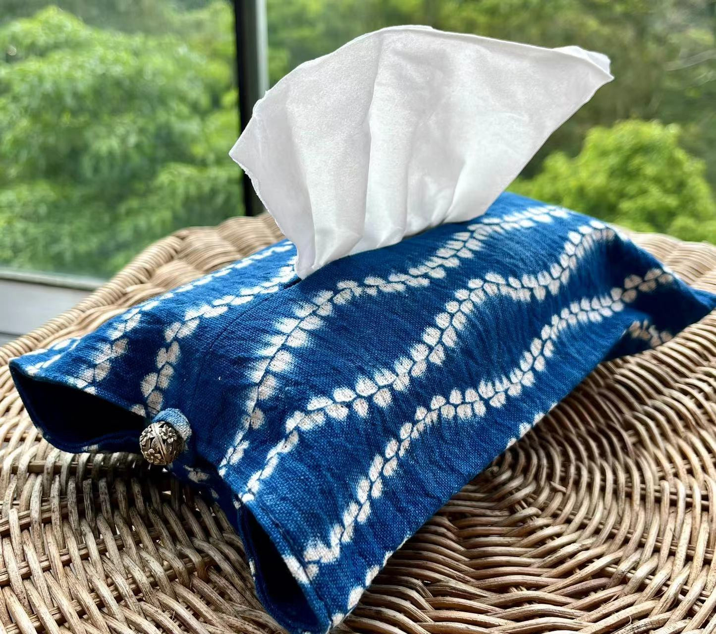 Indigo shibori tissue cover/ natural rustic tie dye tissue box cover, 25cm*18cm.