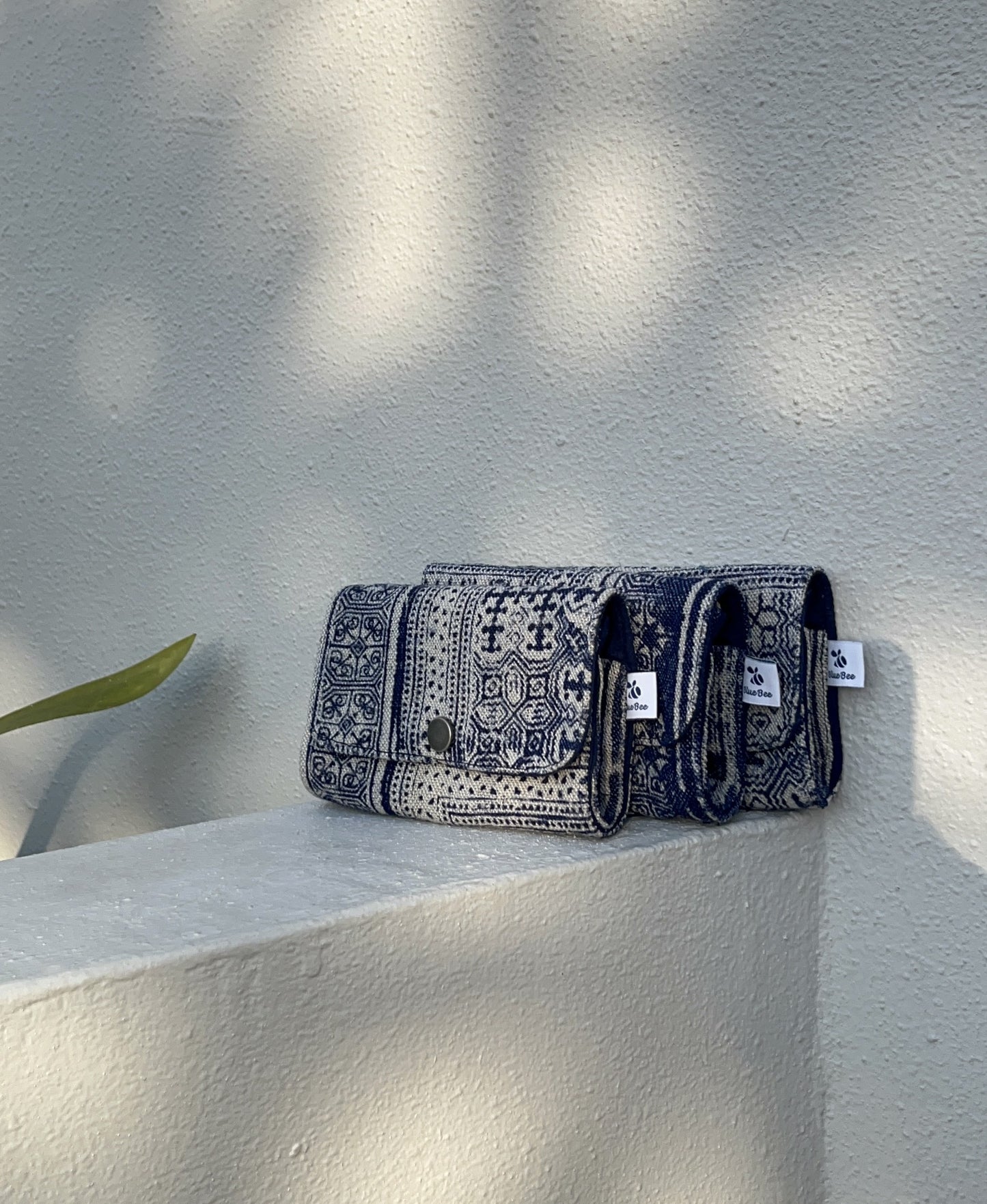 Indigo hand-painted batik zipper snap card/ coin/ keys pouch. Multifunctional snap wallet in Hmong indigo batik dyed art.
