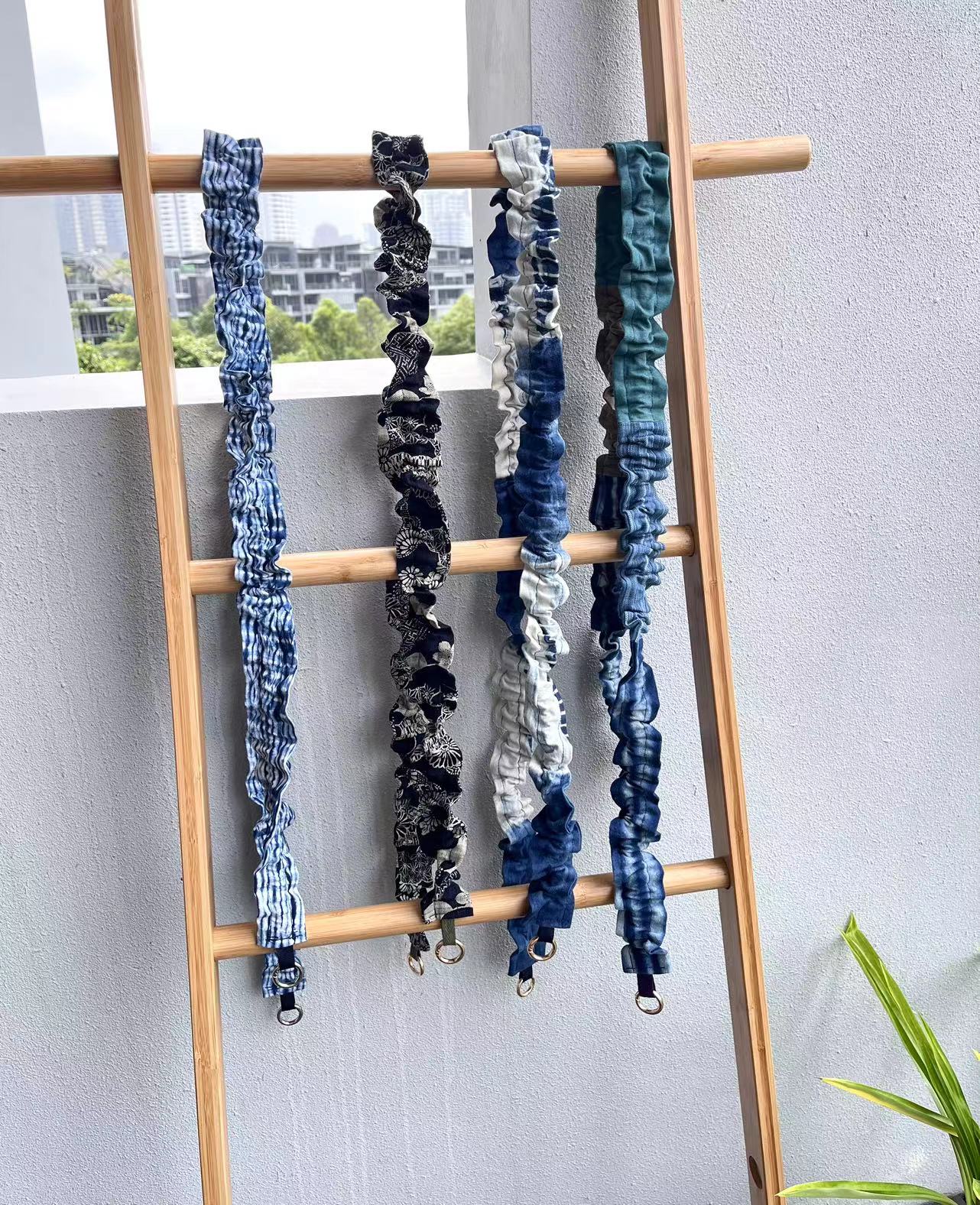 Indigo shibori/ hand woven patchwork stylish mobile phone strap/ lanyard in 130cm length (phone patch is included). A unique crossbody lanyard with your bags.
