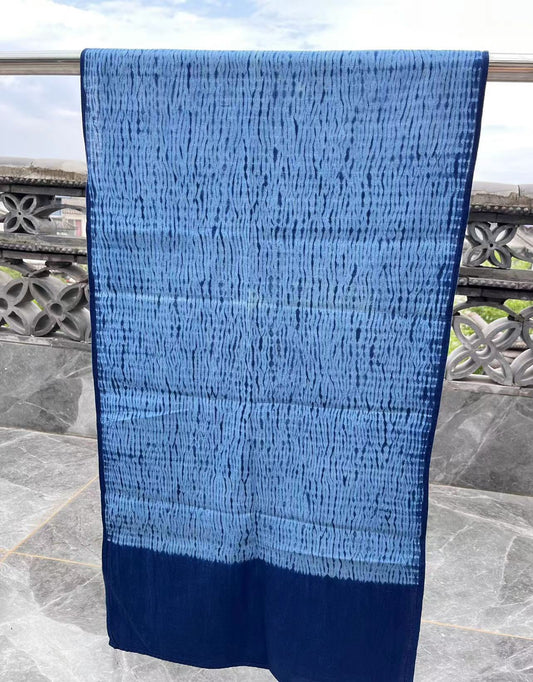 Natural indigo blue shibori Shawl/ Scarf (45cm*175cm) in light, breathable and soft cotton fabric. Perfect for wearing in air-conditioned rooms or outdoors.