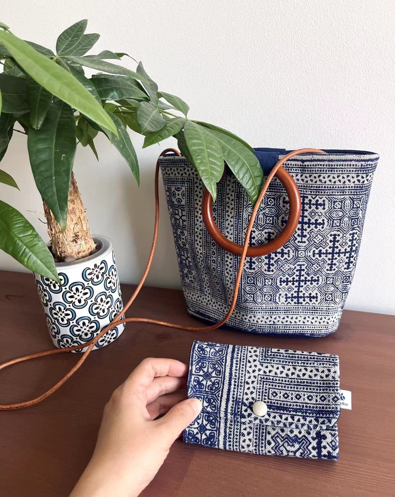 Indigo hand-painted batik zipper snap card/ coin/ keys pouch. Multifunctional snap wallet in Hmong indigo batik dyed art.