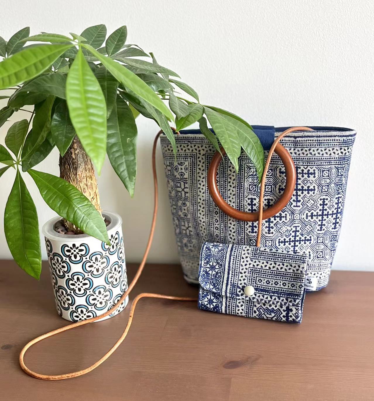Indigo hand-painted batik zipper snap card/ coin/ keys pouch. Multifunctional snap wallet in Hmong indigo batik dyed art.