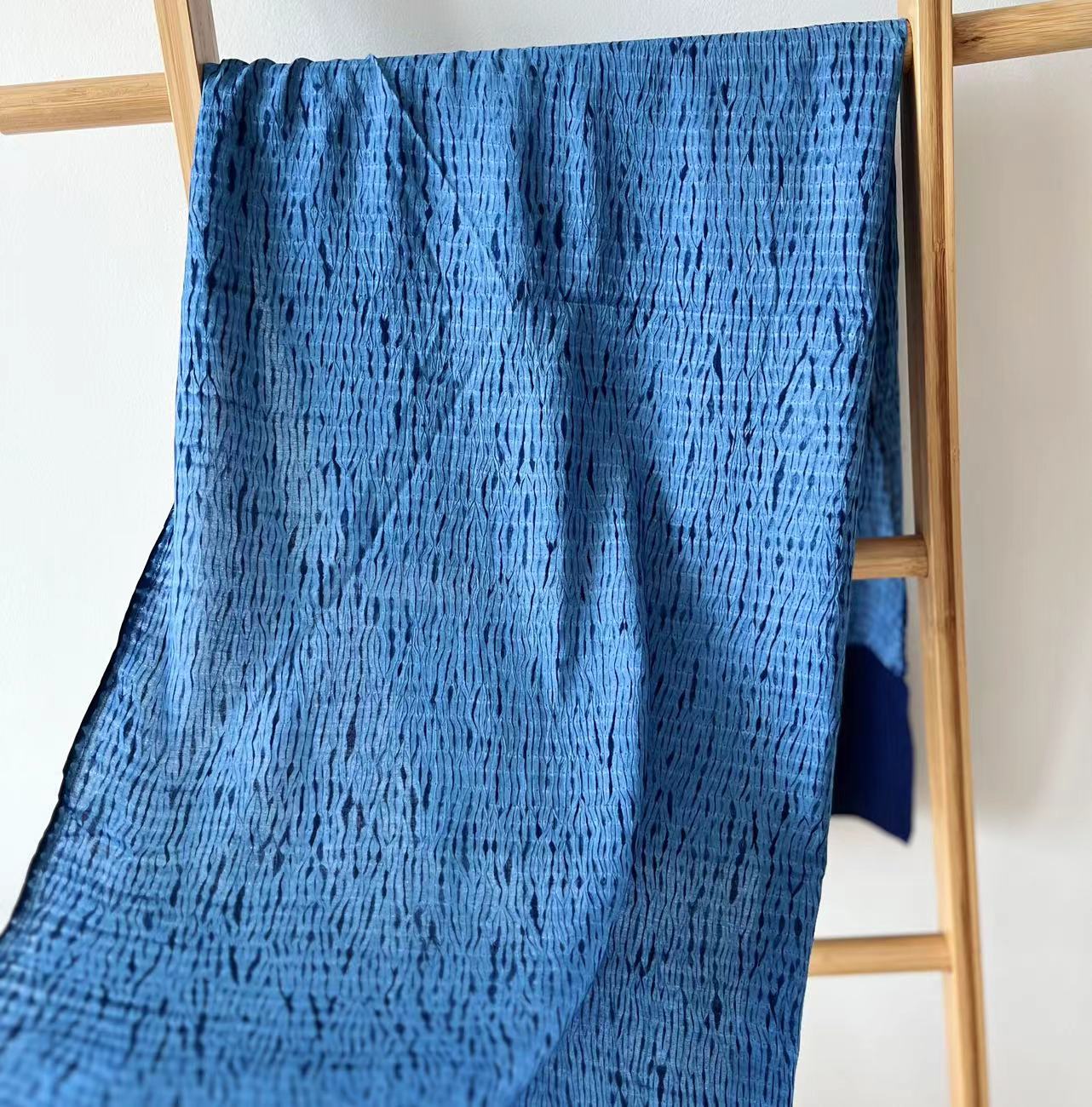 Natural indigo blue shibori Shawl/ Scarf (45cm*175cm) in light, breathable and soft cotton fabric. Perfect for wearing in air-conditioned rooms or outdoors.