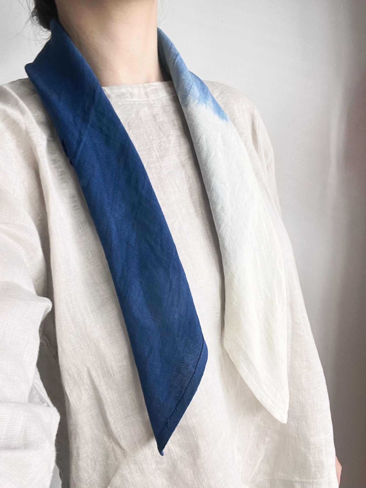 Natural cotton blue tie dye square scarf. Indigo gradient neck wrap / head bandana / tea towel, 65cm * 65cm. A pretty gift for her!