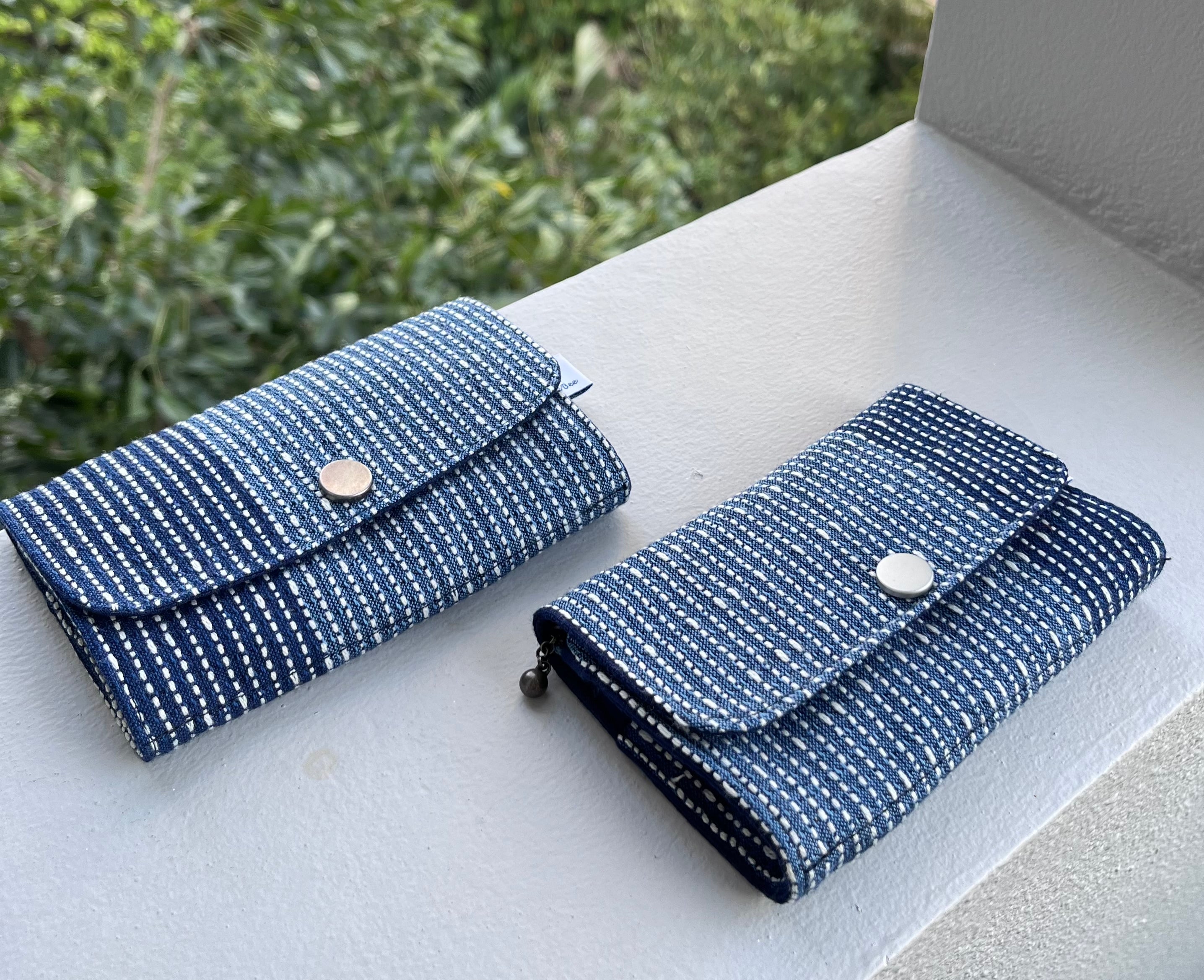 soo9yn　専用 ZAYON indigo Indigo sashiko embroidery zipper snap card/ coin/ keys pouch