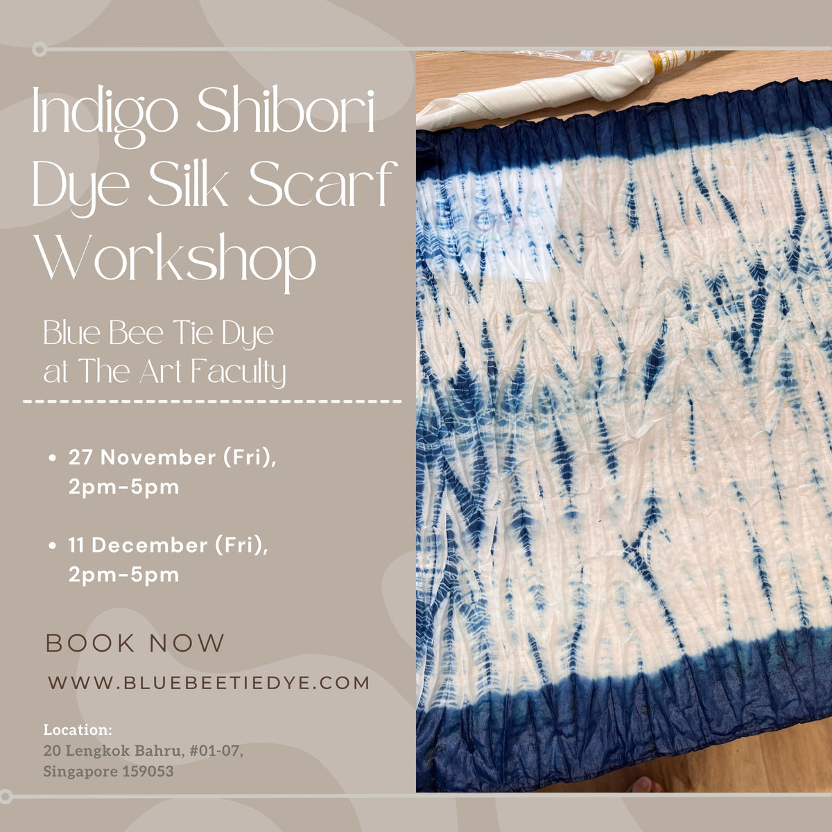 Natural Indigo Shibori Dye Silk Scarf Workshops at The Art Faculty!