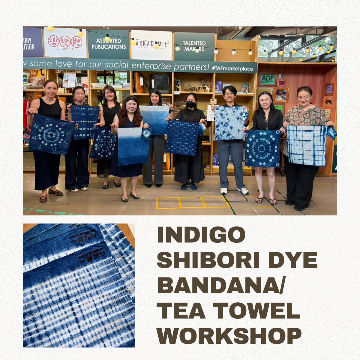 Indigo Shibori Dye Tea Towel / Bandana Workshop. Creative Team Bonding Exploration!