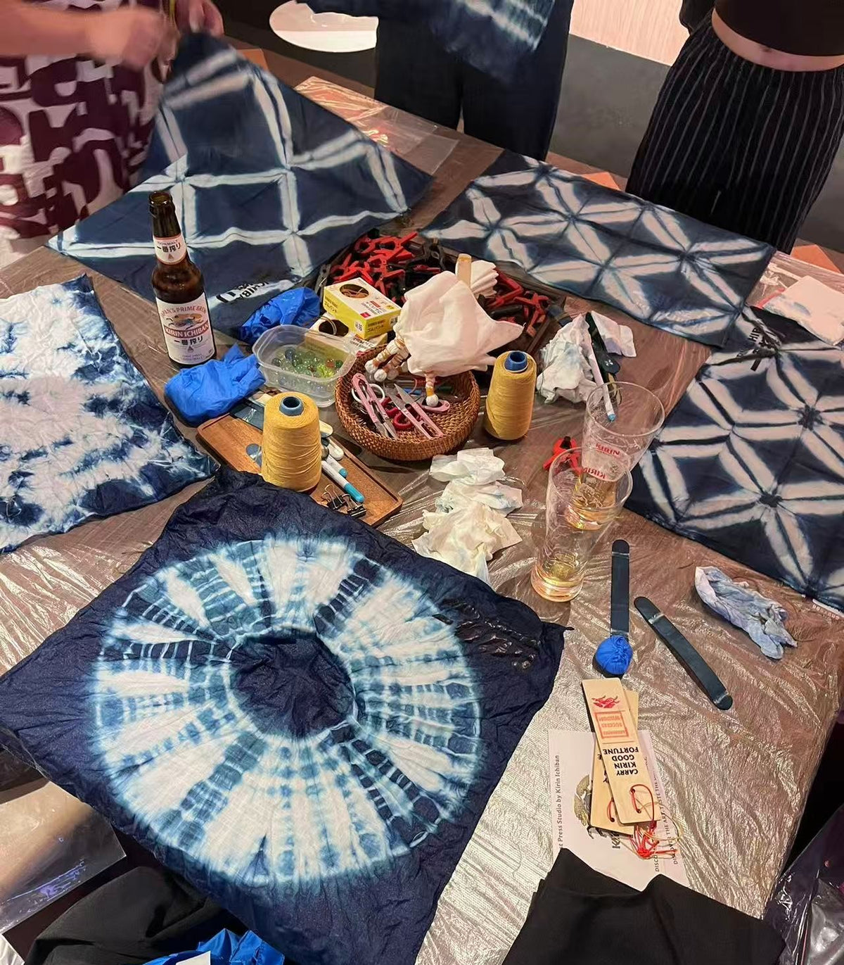 Indigo Shibori Dye Tea Towel / Bandana Workshop. Creative Team Bonding Exploration!