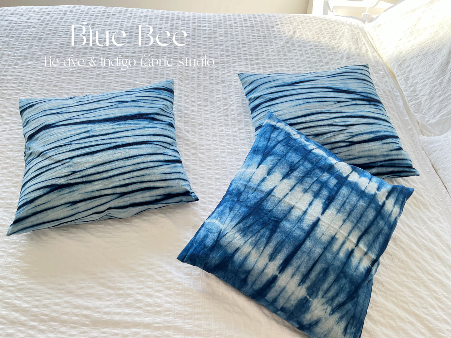 Indigo blue tie dye cushion cover / pillow cover with blue water ripples art, 45cm * 45cm. Pretty houseware gift!