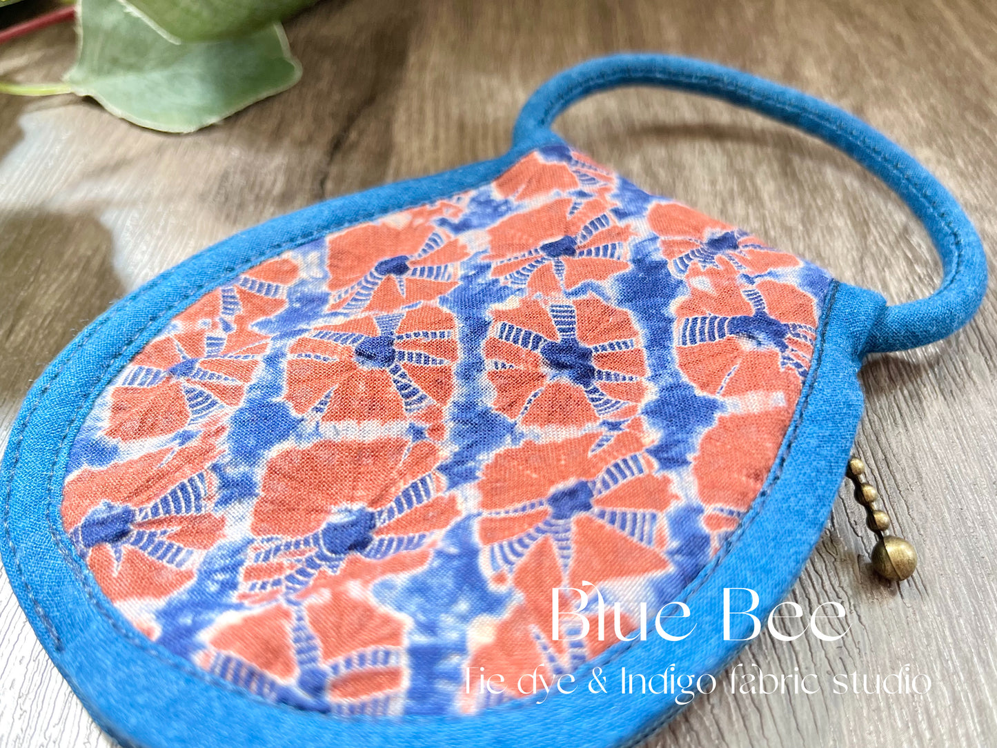 Floral tie dye zipper key pouch, tote bag-shape indigo dye key cozy holder, key chain