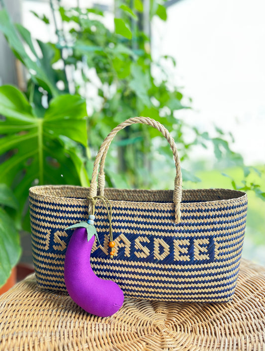 Hand sewn eggplant shaped pendant / sachet / ornament with lavender scent. Creative vegetable handicrafts, unique bag accessories.