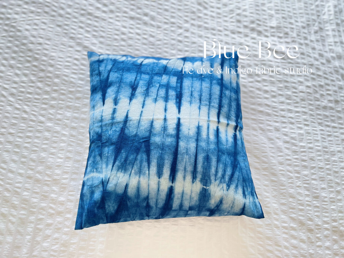 Indigo blue tie dye cushion cover / pillow cover with blue water ripples art, 45cm * 45cm. Pretty houseware gift!